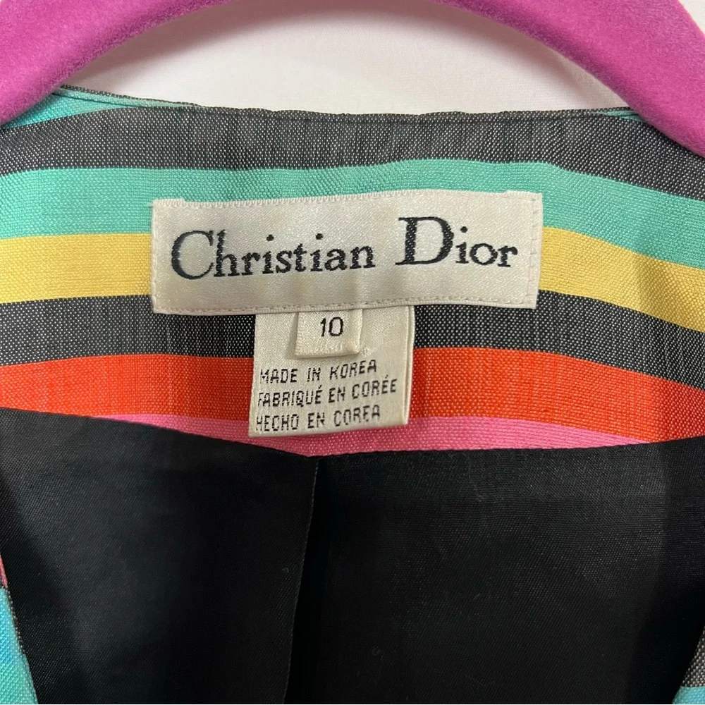 Vintage 1990s Christian Dior Colorful Stripe Two Button Silk Jacket US 10